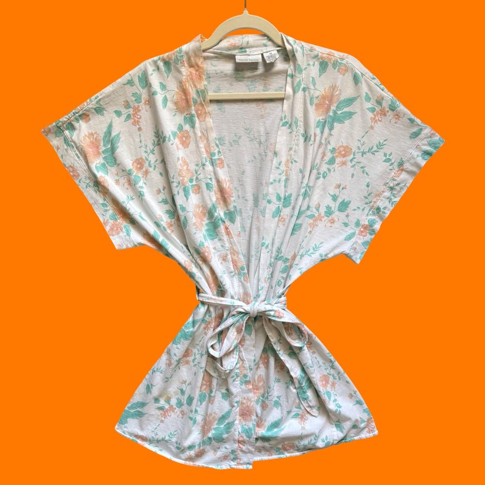 90's vintage pastel floral cotton kimono robe MEDIUM body tease